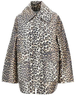Ganni Coated Fabric Jacket With Leopard-Print - Grey