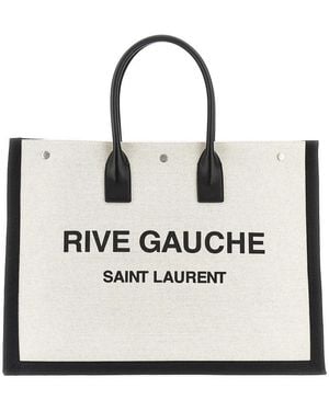 Saint Laurent Canvas Large Rive Gauche Tote Bag - Natural