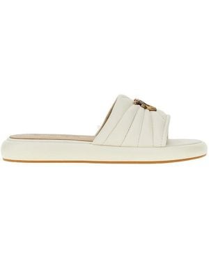 Pinko 'Love Birds' Nappa Leather Slides - Natural
