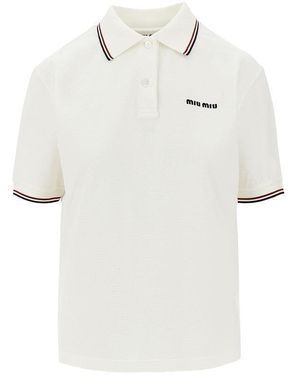 Miu Miu Piquet Boxy Fit Polo Shirt - White