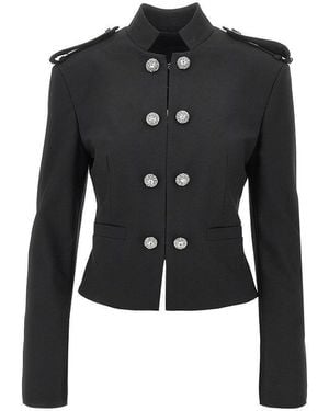 Pinko Jeweled Epaulettes Stretch Fabric Jacket - Black