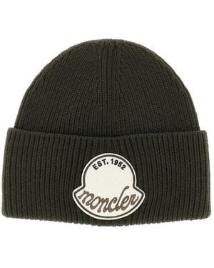 Moncler Logo Patch Beanie Hat - Green