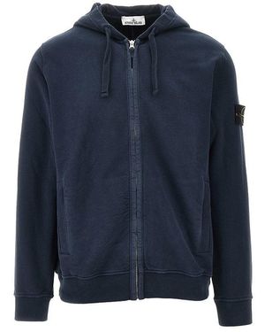 Stone Island Full-Zip Hoodie With Logo Badge - Blue