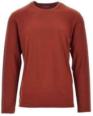 EA BODYWEAR Stretch Jersey T-Shirt With Eagle Embroidery - Red