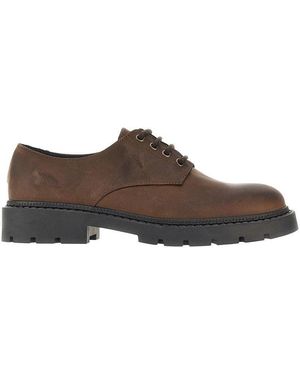 Bianco Leather Lace-Up Shoes With Vintage Effect - Brown