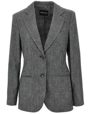 Emporio Armani Wool-Blend Single-Breasted Flannel Jacket - Grey