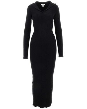 Alaïa Knitted Hooded Long Dress - Black