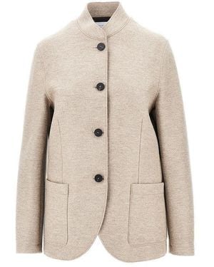 Harris Wharf London Pressed Wool Nehru Jacket - Natural