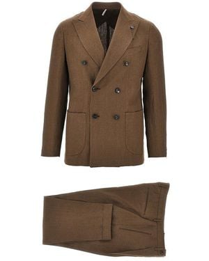 Santaniello Double-Breasted Linen Tailored Suit - Brown