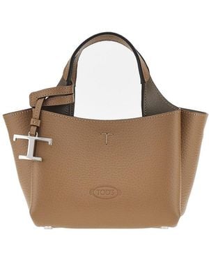 Tod's Grained Leather Mini Shopping Bag - Brown