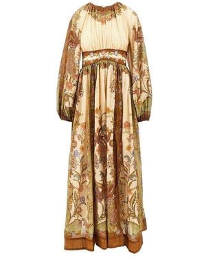 Zimmermann 'Indra' Cotton And Silk Long Dress - Metallic