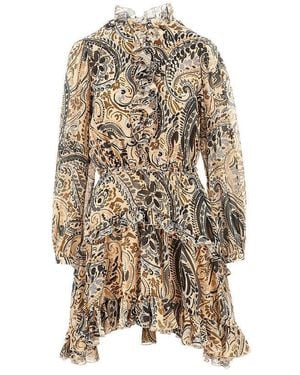 Etro Short Dress With Floral Paisley Print - Natural