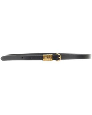 Pinko Leather Belt With Lettering Logo Loops - Multicolour