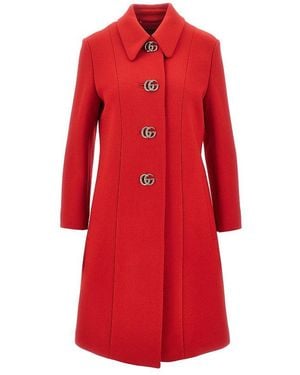Gucci Natté Wool Coat With Doubel G Buttons - Red