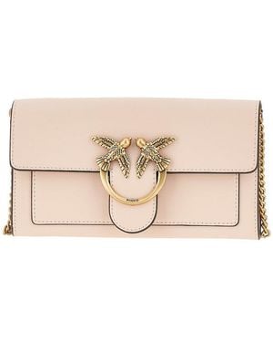 Pinko Love Bag One Leather Clutch - Natural