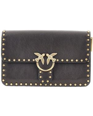 Pinko Small 'Love One Slouchy' Bag With Studs - Black