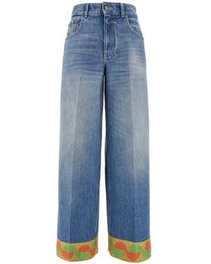 Valentino Wide-Lrg Jeans With Jacquard Hem - Blue
