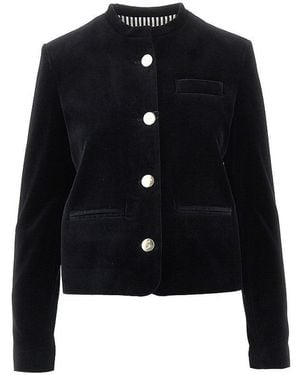 VI TO VI 'Very' Single-Breasted Velvet Jacket - Blue