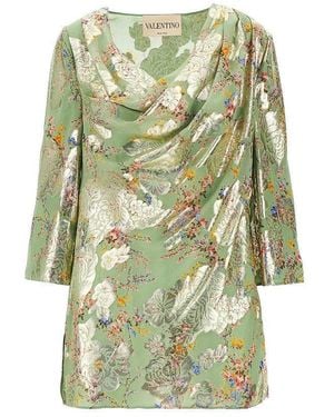 Valentino Lamé Fil Coupé Silk Blouse - Green