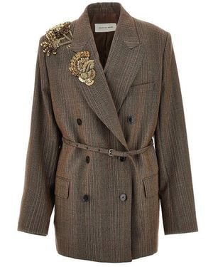 Dries Van Noten Embroidered Oversized Double-Breasted Jacket - Brown