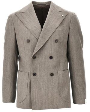 Luigi Bianchi Herringbone Wool Double-Breasted Jacket - Grey