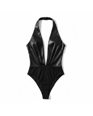 ANDAMANE Faux Leather Bodysuit - Black
