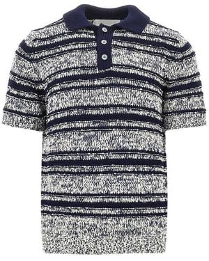 Amaranto Striped Mouliné Knitted Polo Shirt - Blue