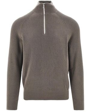Brunello Cucinelli Cotton Jumper With Zip Closure - Grey