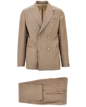 Santaniello Light Wool Double-Breasted Tailored Suit - Natural