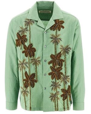 BAZISZT 'Palm Tree' Embroidered Shirt - Green