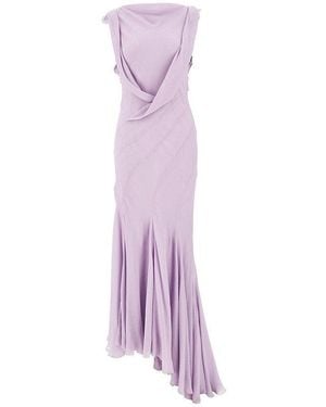 Alberta Ferretti Ruffled Scooped Back Long Dress - Purple