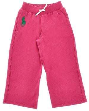 Ralph Lauren Cotton-Blend Trousers With Logo Embroidery Kids - Pink
