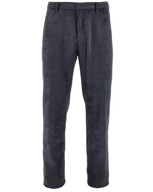 Emporio Armani Corduroy Trousers With Herringbone Print - Blue