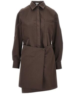 Loewe Cotton And Silk Mini Shirt Dress - Brown