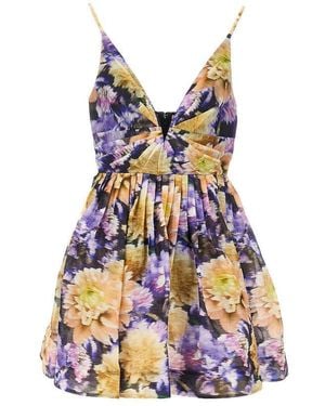 Zimmermann 'Luna' Floral Organdy Mini Dress - Blue