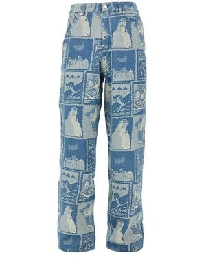 Les Deux Stamp Jacquard Denim Jeans - Blue