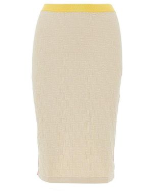 Fendi Ff Jacquard Knit Midi Skirt - Natural