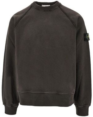 Stone Island Felpa Girocollo Con Finiture Sfrangiate Uomo - Grigio