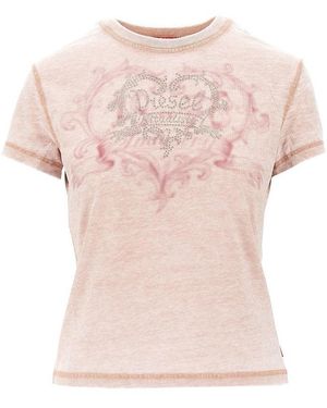 DIESEL Strass-Embellished Burnout-Effect T-Shirt - Pink