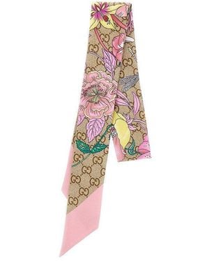 Gucci Silk Scarf With Gg Motif - Pink