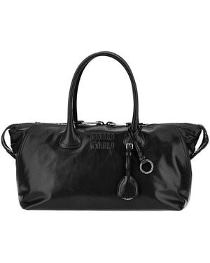Miu Miu Glossy Leather Bag With Embossed Logo - Black