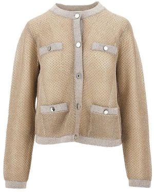 Tory Burch 'Kendra' Lurex Mesh Cardigan - Natural