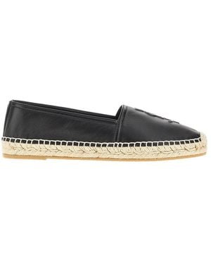 Saint Laurent Leather 'Monogram' Espadrilles With Logo - Black