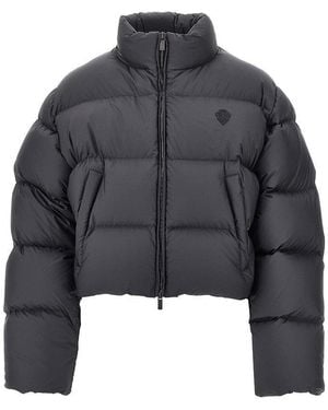 Gucci Cropped Down Jacket With Crest - Grey