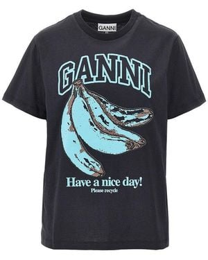 Ganni Jersey T-Shirt With 'Banana' Print - Blue