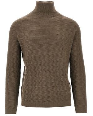 Emporio Armani Knitted Turtleneck With Logo Embroidery - Green
