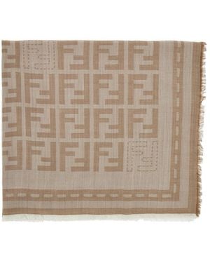 Fendi Ff Jacquard Wool Scarf - Natural