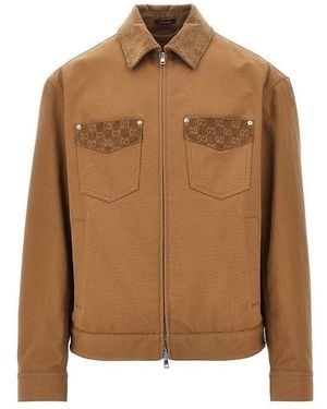 Gucci Canvas Jacket With Corduroy Details - Brown