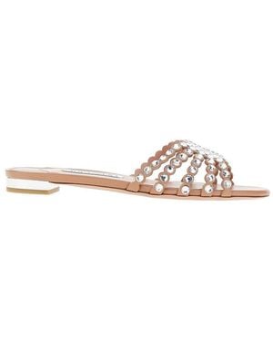 Aquazzura 'Tequila' Nappa Leather Slides With Crystals 36 - Pink