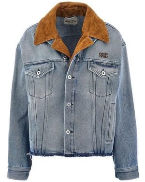 Miu Miu Denim Jacket With Suede Collar - Blue